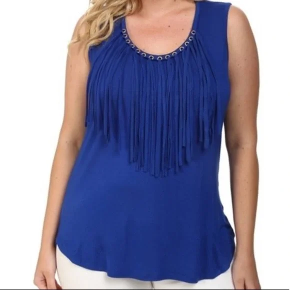MICHAEL KORS Blue Tank Top with Fringe & Rivets, M - Picture 16 of 16